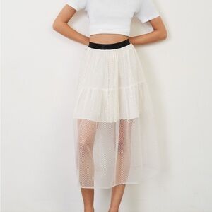 Maje White Mesh Layered Skirt